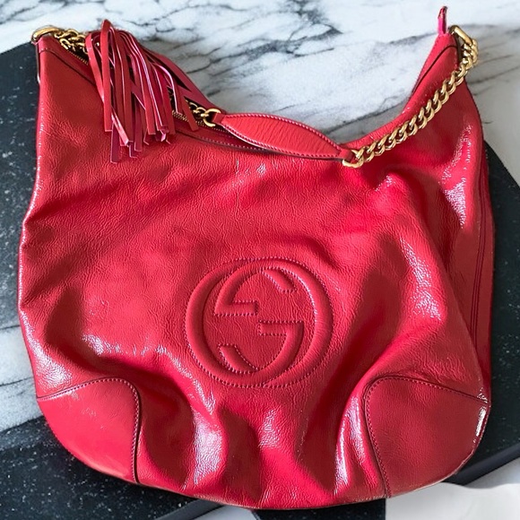 Authentic Gucci Patent Pink Fuchsia Soho Fringe Tassel Chain Tote Bag GORGEOUS! - Picture 14 of 16